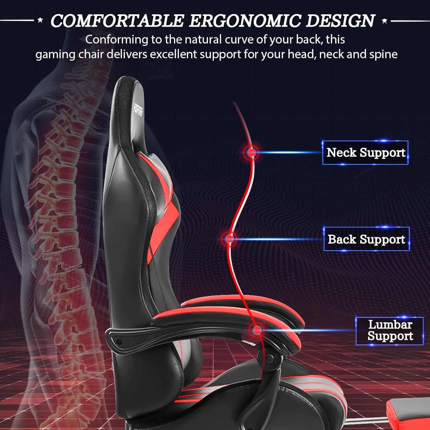 Gaming Chair Massage with LED RGB Lights and Footrest Ergonomic Computer Chair High Back Video Game Chair with Adjustable Lumbar Support Linkage Armrest Red and Black