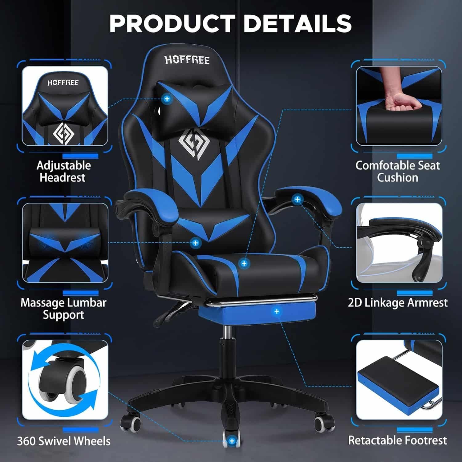 Gaming Chair with Massage Ergonomic Computer Chair with Footrest Reclining Video Game Chair for Boys with Adjustable Armrest Red