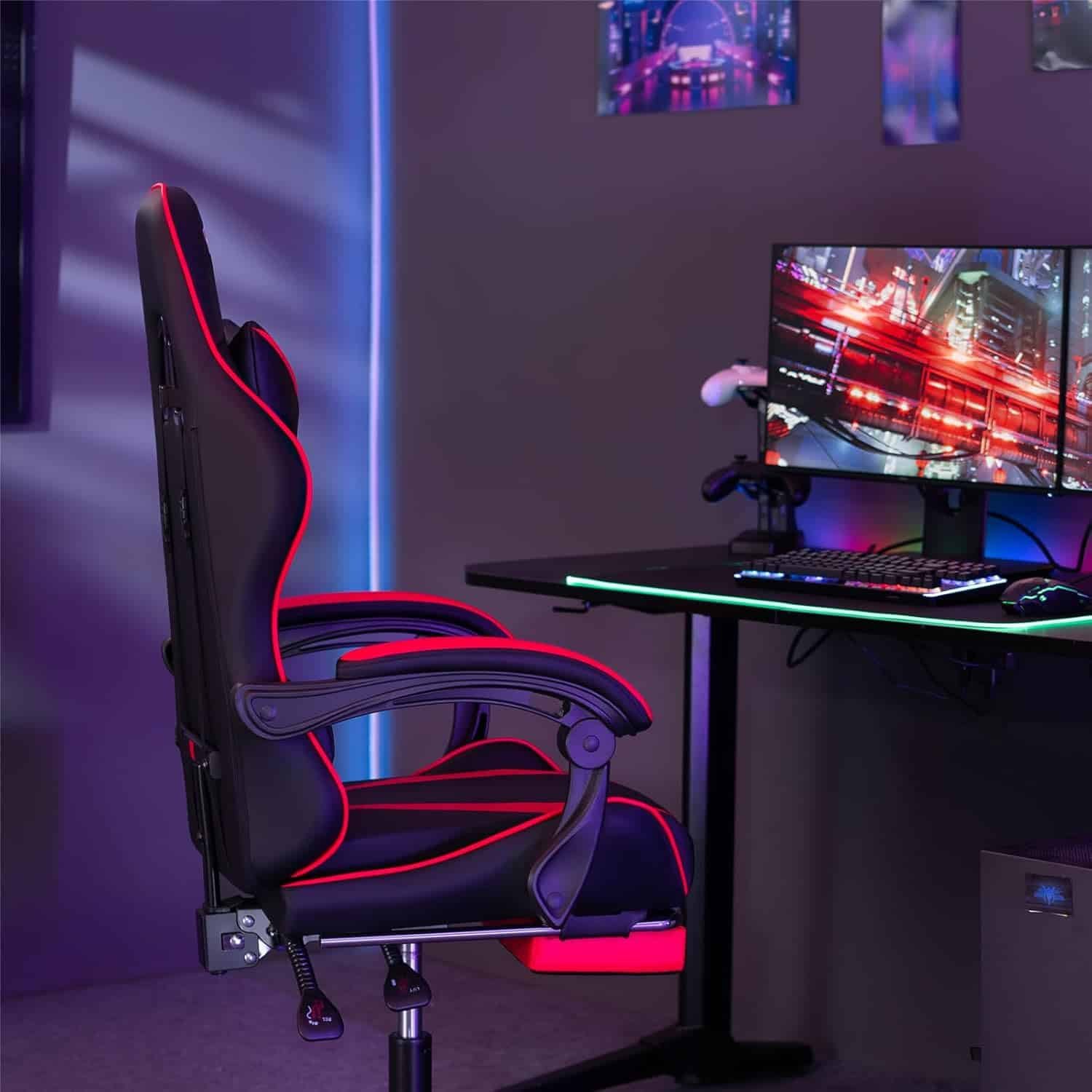 Gaming Chair with Massage Ergonomic Computer Chair with Footrest Reclining Video Game Chair for Boys with Adjustable Armrest Red