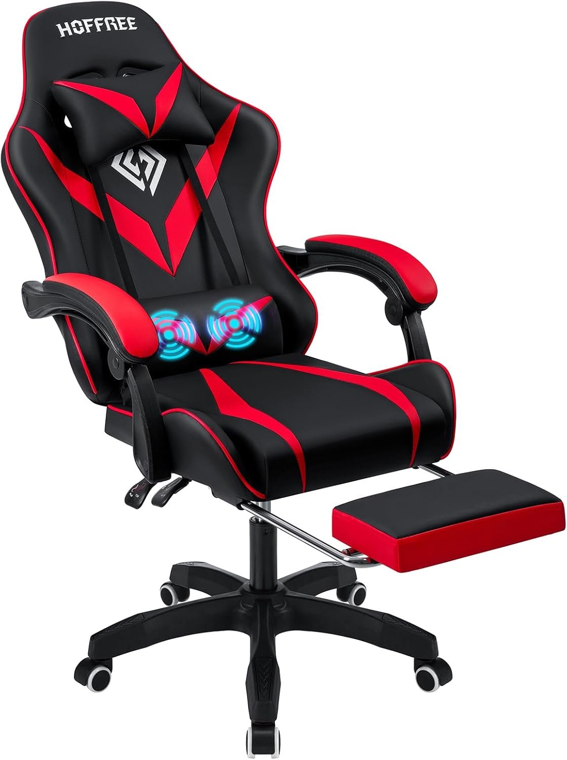 Gaming Chair with Massage Ergonomic Computer Chair with Footrest Reclining Video Game Chair for Boys with Adjustable Armrest Red