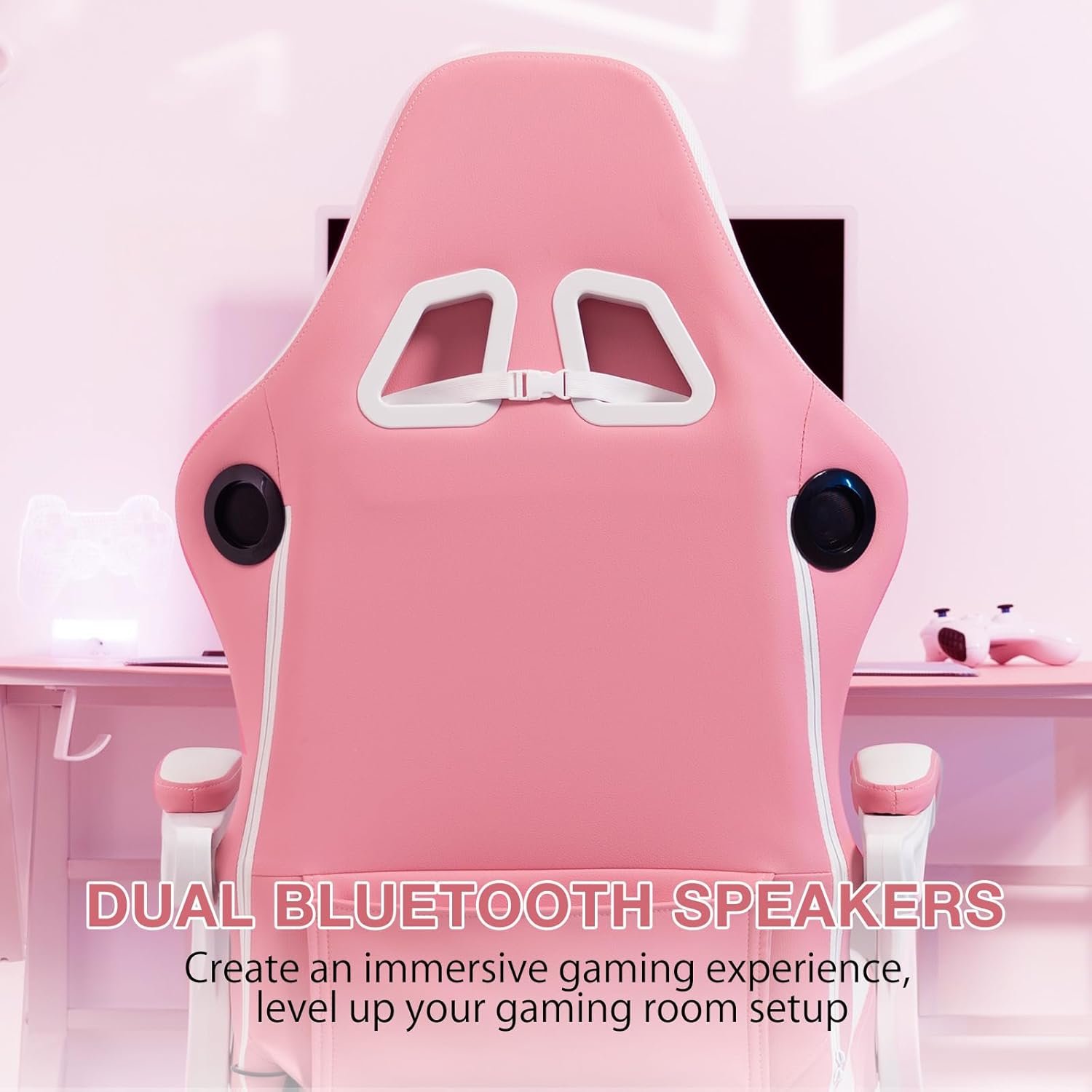 Gaming Chair with Speakersand Massage Big and Tall Gaming Chairs with Footerst and Bluetooth for Adults 400lbs for Heavy People Reclining High Back Computer Desk Chair Cute Pink and White Gaming Chair with Speakersand Massage Big and Tall Gaming Chairs with Footerst and Bluetooth for Adults 400lbs for Heavy People Reclining High Back Computer Desk Chair Cute Pink and White