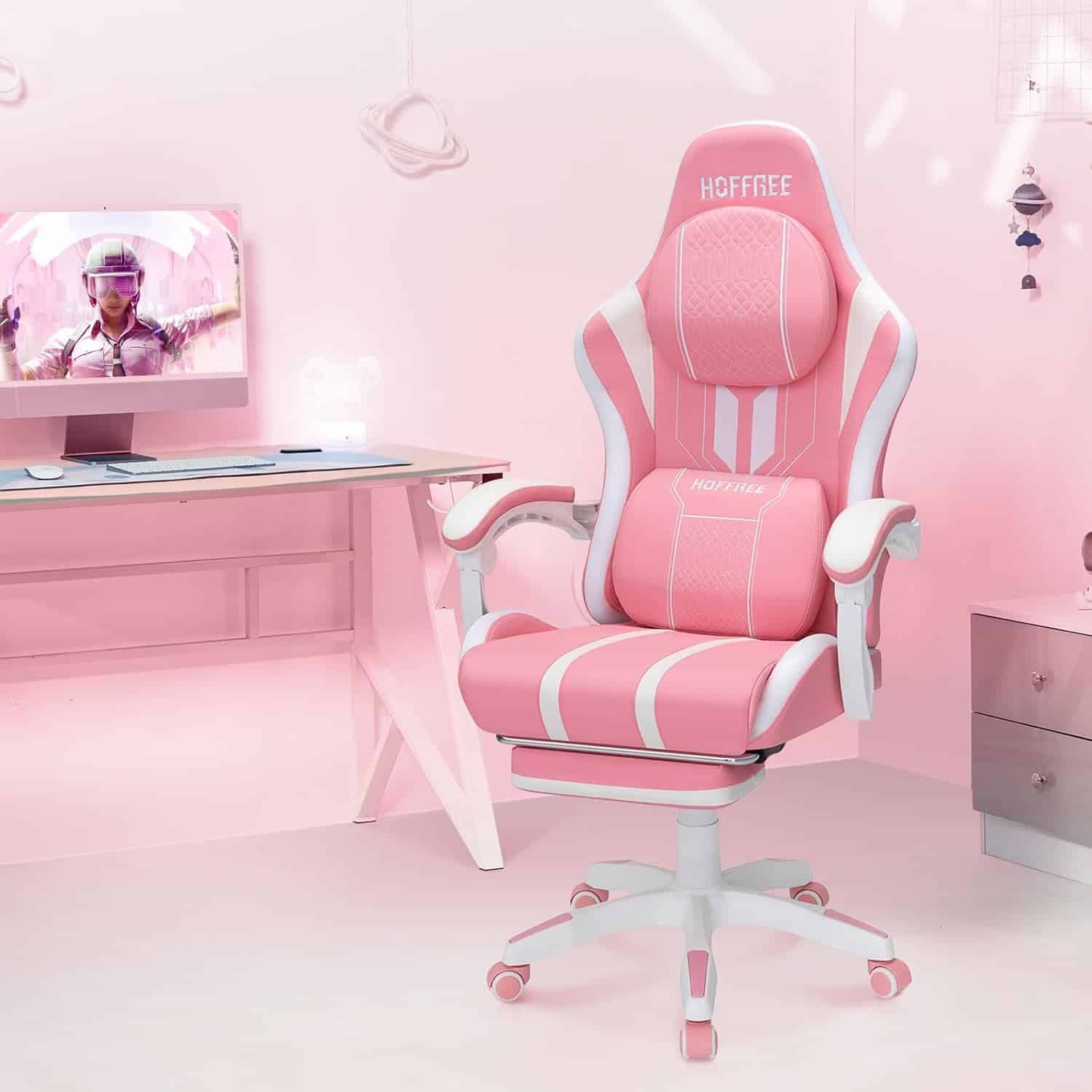 Gaming Chair with Speakersand Massage Big and Tall Gaming Chairs with Footerst and Bluetooth for Adults 400lbs for Heavy People Reclining High Back Computer Desk Chair Cute Pink and White Gaming Chair with Speakersand Massage Big and Tall Gaming Chairs with Footerst and Bluetooth for Adults 400lbs for Heavy People Reclining High Back Computer Desk Chair Cute Pink and White