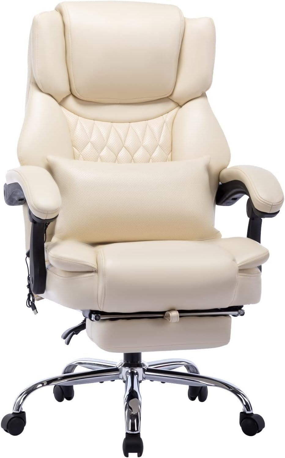 High Back Massage Reclining Office Chair with Footrest - Executive Computer Home Desk Massaging Lumbar Cushion, Adjustable Angle, Breathable Thick Padding for Comfort
