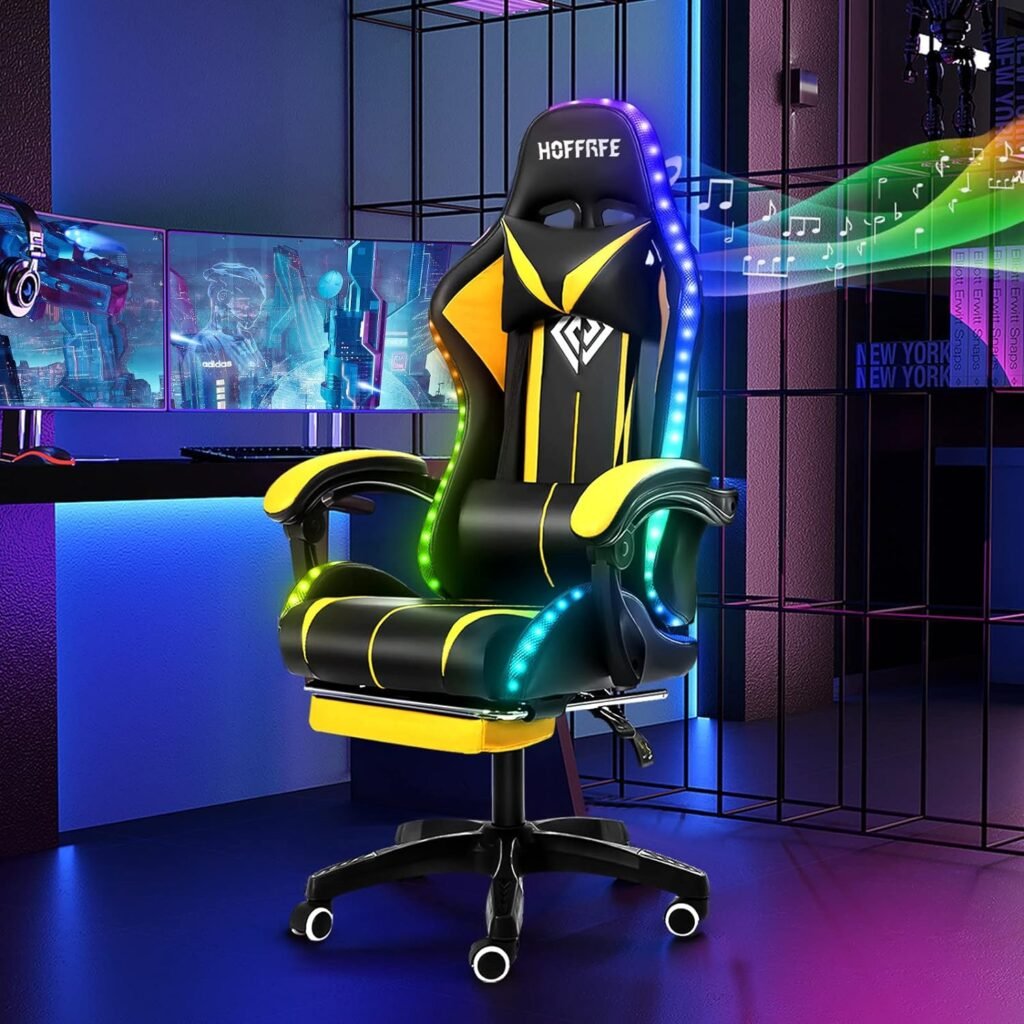 HOFFREE RGB Gaming Chair with Speakers Massage Computer Gaming Chair with LED Lights and Footrest High Back Video Game Chair for Adults Blue and Black HOFFREE RGB Gaming Chair with Speakers Massage Computer Gaming Chair with LED Lights and Footrest High Back Video Game Chair for Adults Blue and Black