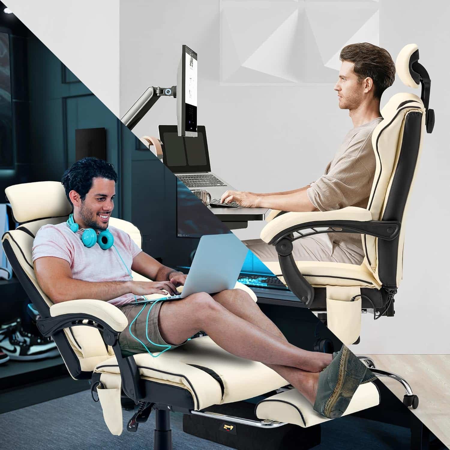 HOMREST Executive Office Chair with Footrest, Ergonomic Computer Desk Chair with Adjustable Headrest, Gaming Chair with Lumbar Pillow for Home Office,Black