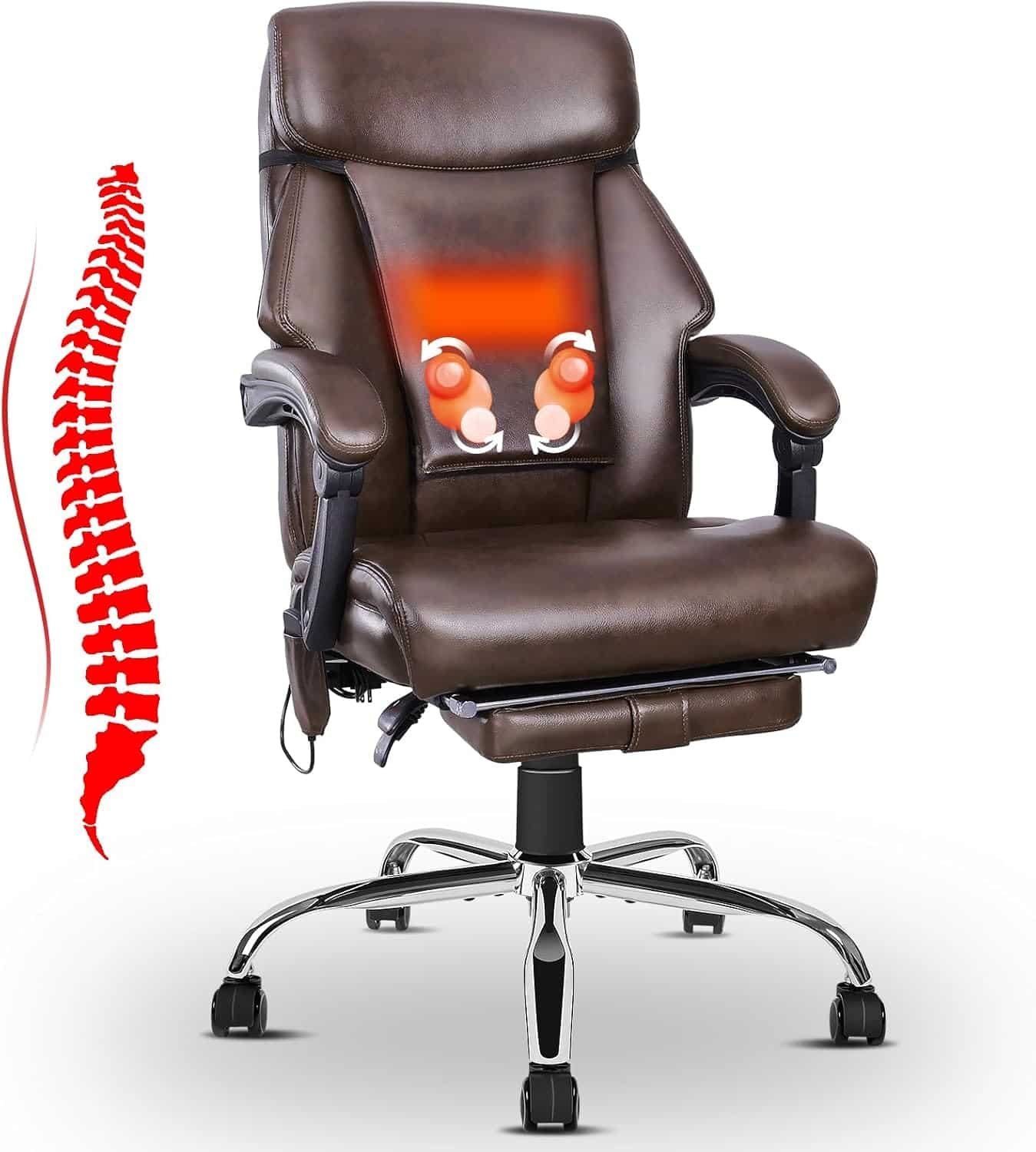 Kneading Massage Executive Office Chair, 3D Back Massage Heated Office Chair, Heating Massage Office Chair with Reclining Backrest, Footrest  Height Adjustment