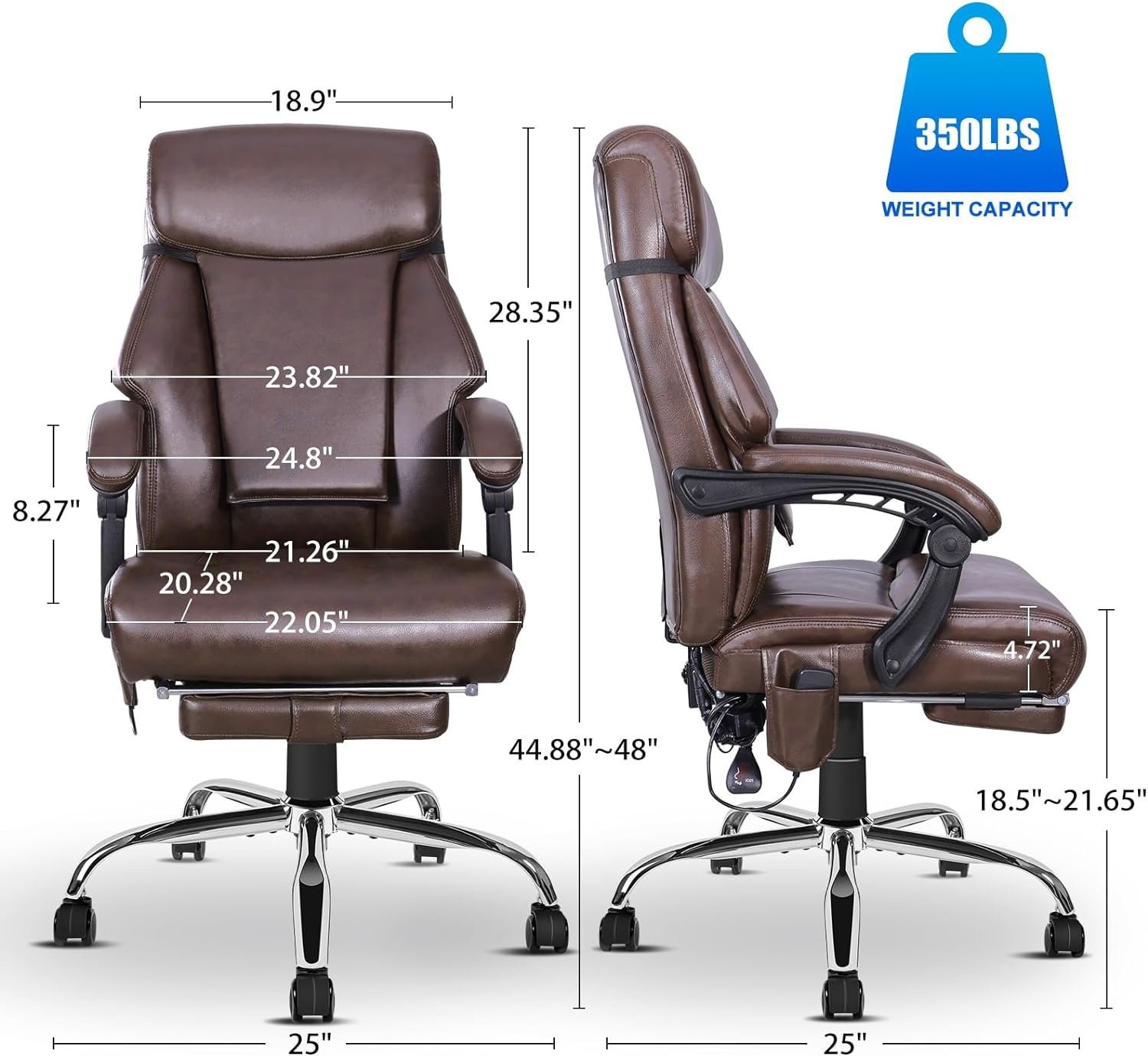 Kneading Massage Executive Office Chair, 3D Back Massage Heated Office Chair, Heating Massage Office Chair with Reclining Backrest, Footrest  Height Adjustment