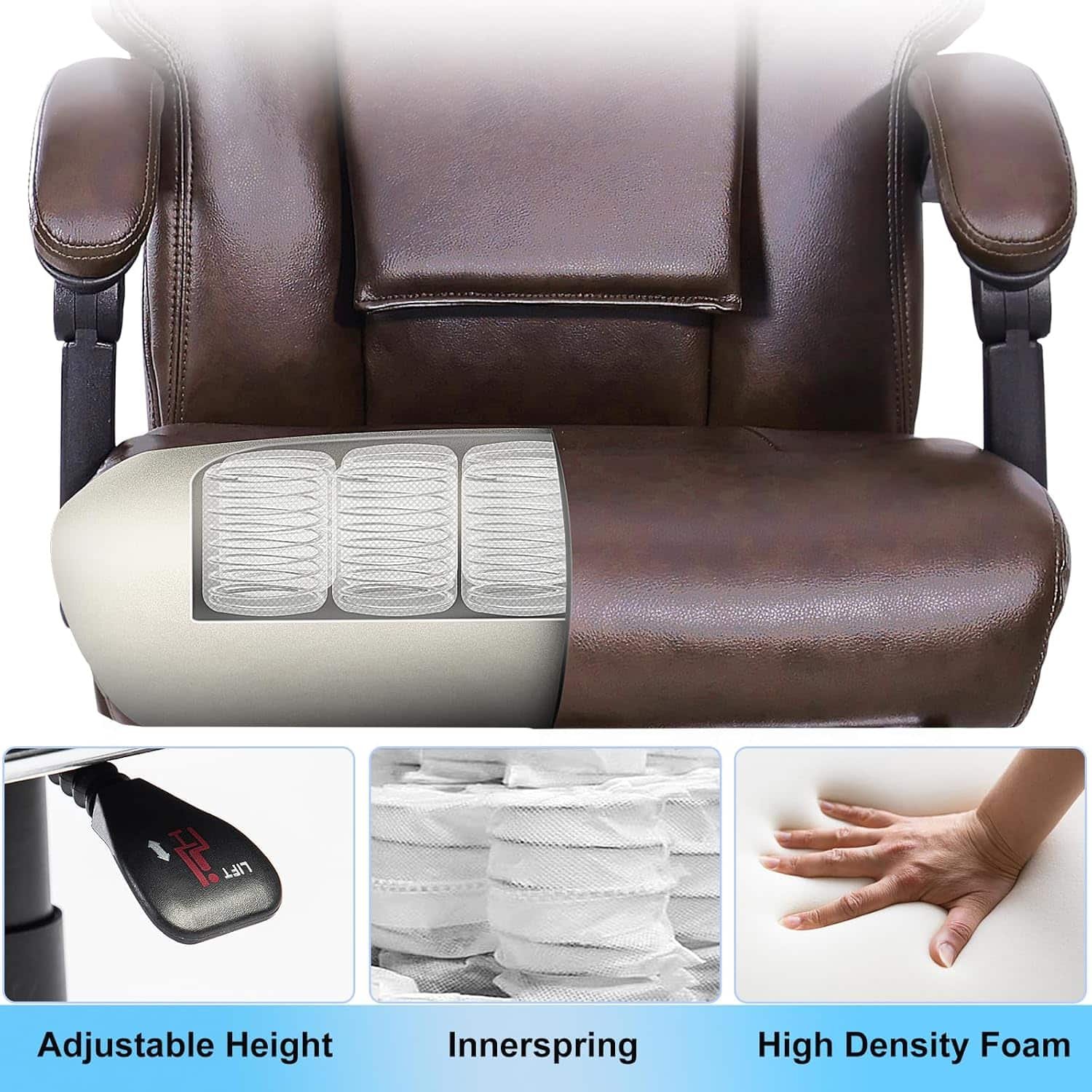 Kneading Massage Executive Office Chair, 3D Back Massage Heated Office Chair, Heating Massage Office Chair with Reclining Backrest, Footrest  Height Adjustment
