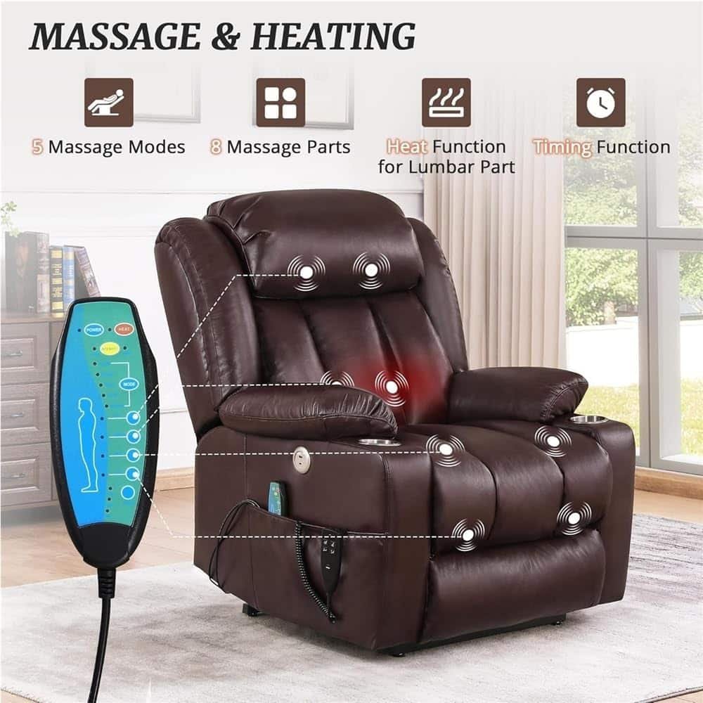 Large Power Lift Recliner Chair for Adults, Dual Motor Recliner Chair for Elderly, Recliner Chair with Heat and Massage Adjustable Furniture with USB Ports, Remote,Side P