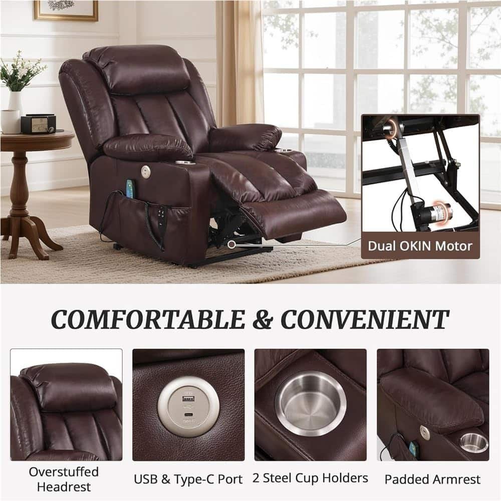 Large Power Lift Recliner Chair for Adults, Dual Motor Recliner Chair for Elderly, Recliner Chair with Heat and Massage Adjustable Furniture with USB Ports, Remote,Side P