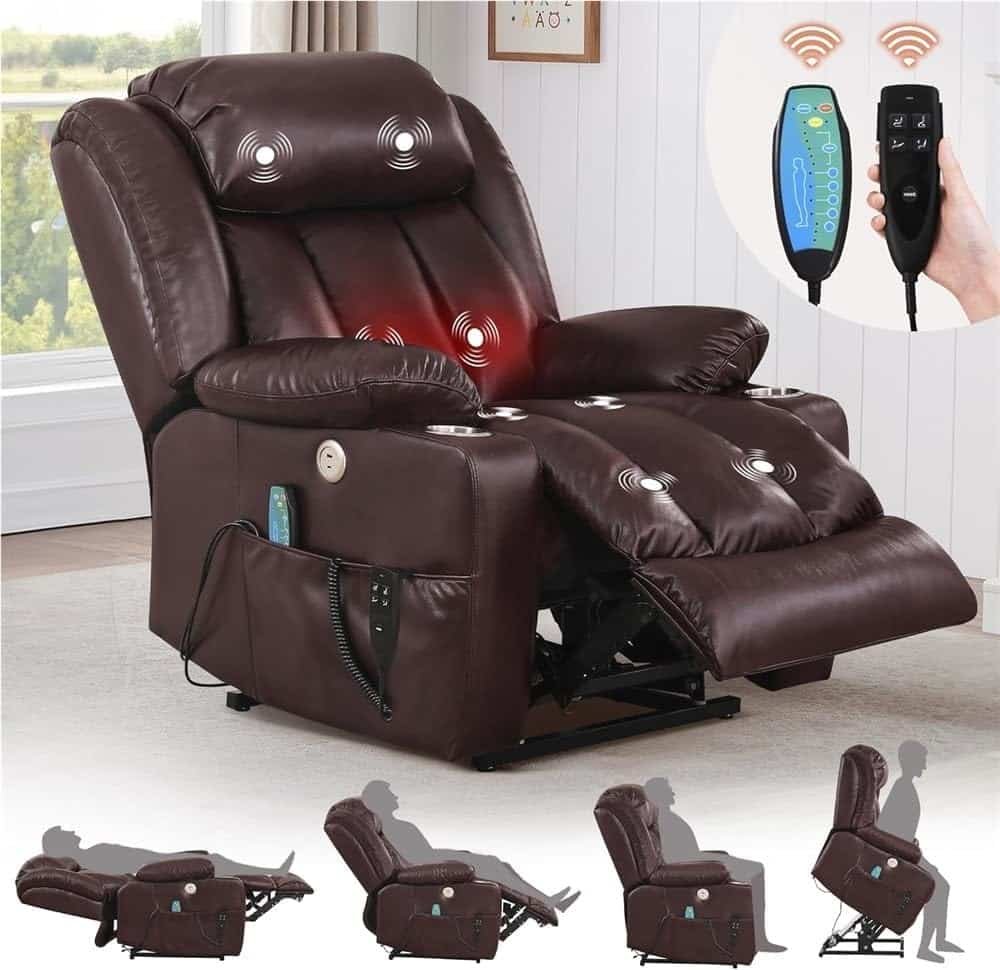Large Power Lift Recliner Chair for Adults, Dual Motor Recliner Chair for Elderly, Recliner Chair with Heat and Massage Adjustable Furniture with USB Ports, Remote,Side P