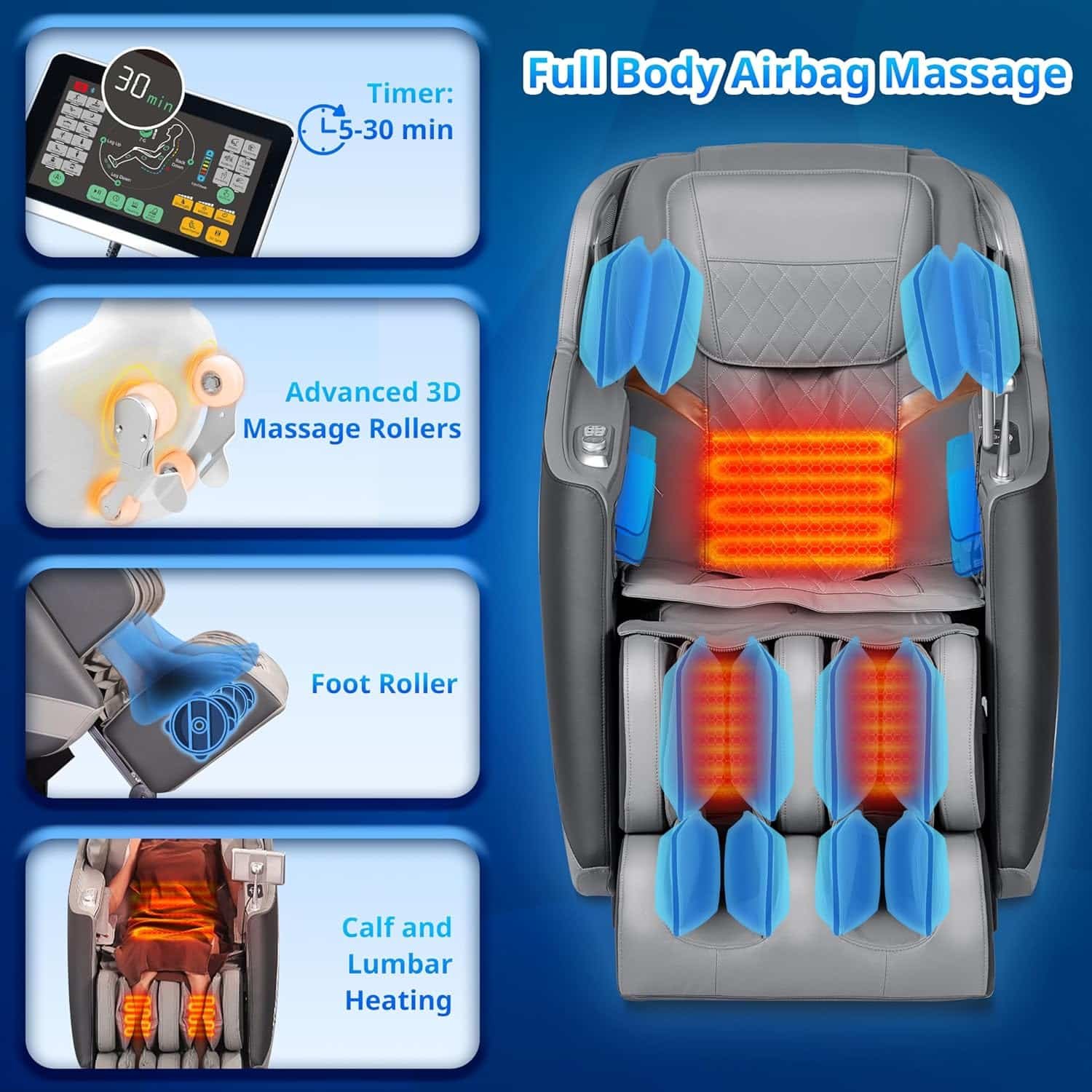 Massage Chair, 3D Massage Chair Full Body, Zero Gravity Shiatsu Massage Chair Recliner W/Heating, SL Track, Wireless Charger, Bluetooth Speaker, Foot Rollers, 12 Auto Modes Air Compression