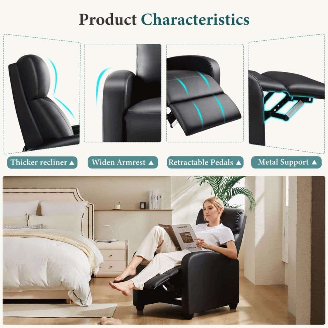Massage Chair, Adjustable Feature for Adults, Fabric Recliner Sofa with Padded Seat Backrest for Home Theater, Living Room and Bedroom，Black