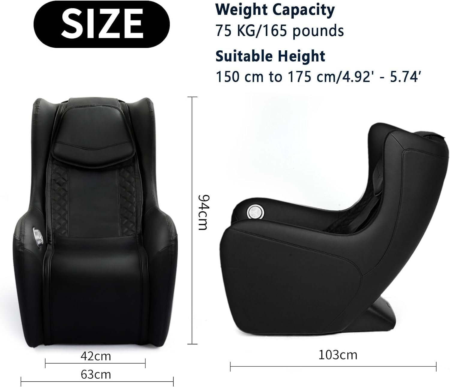 Massage Chair Full Body -Health Relife Shiatsu Massage Chair Compact Size Space-Saving Chair, Black