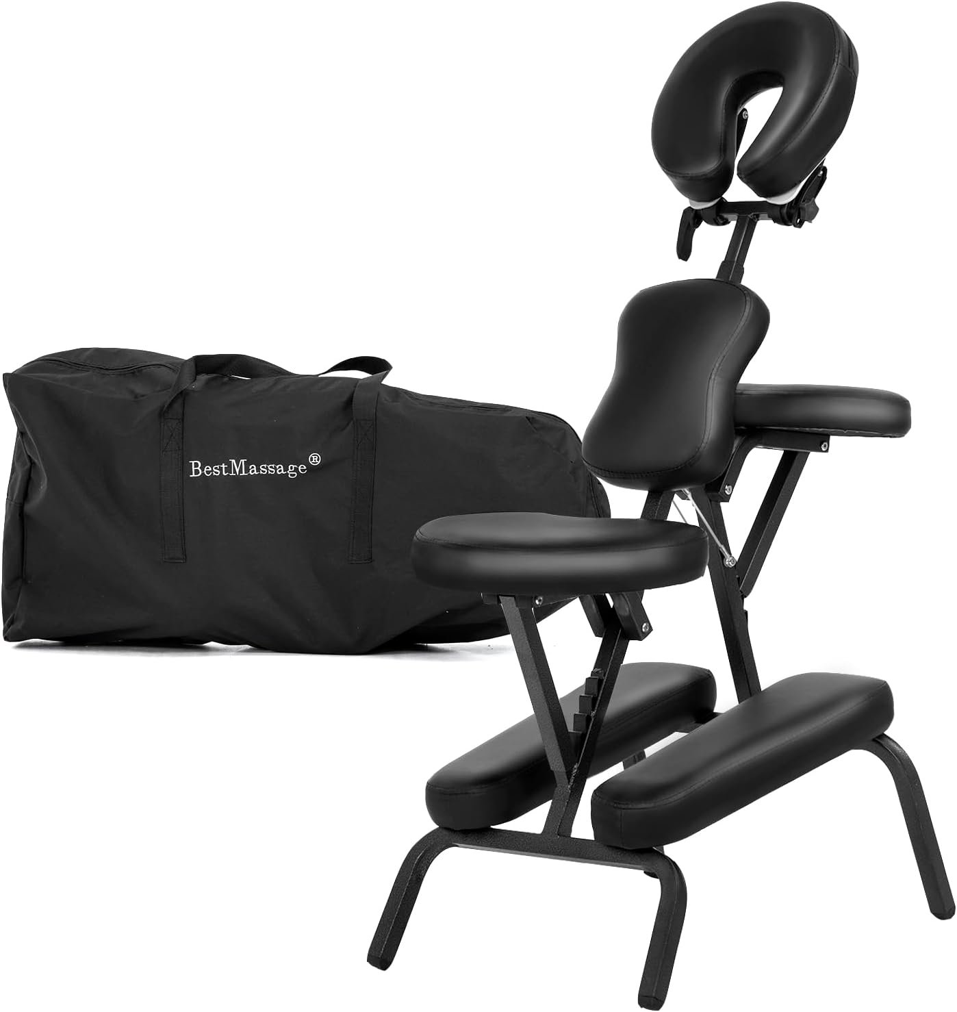 Massage Chair Portable Massage Chairs Tattoo Folding Chairs High-Density Sponge Height Adjustable Face Cradle Light Weight Travel Spa Seat W/Carring Bag (Black)