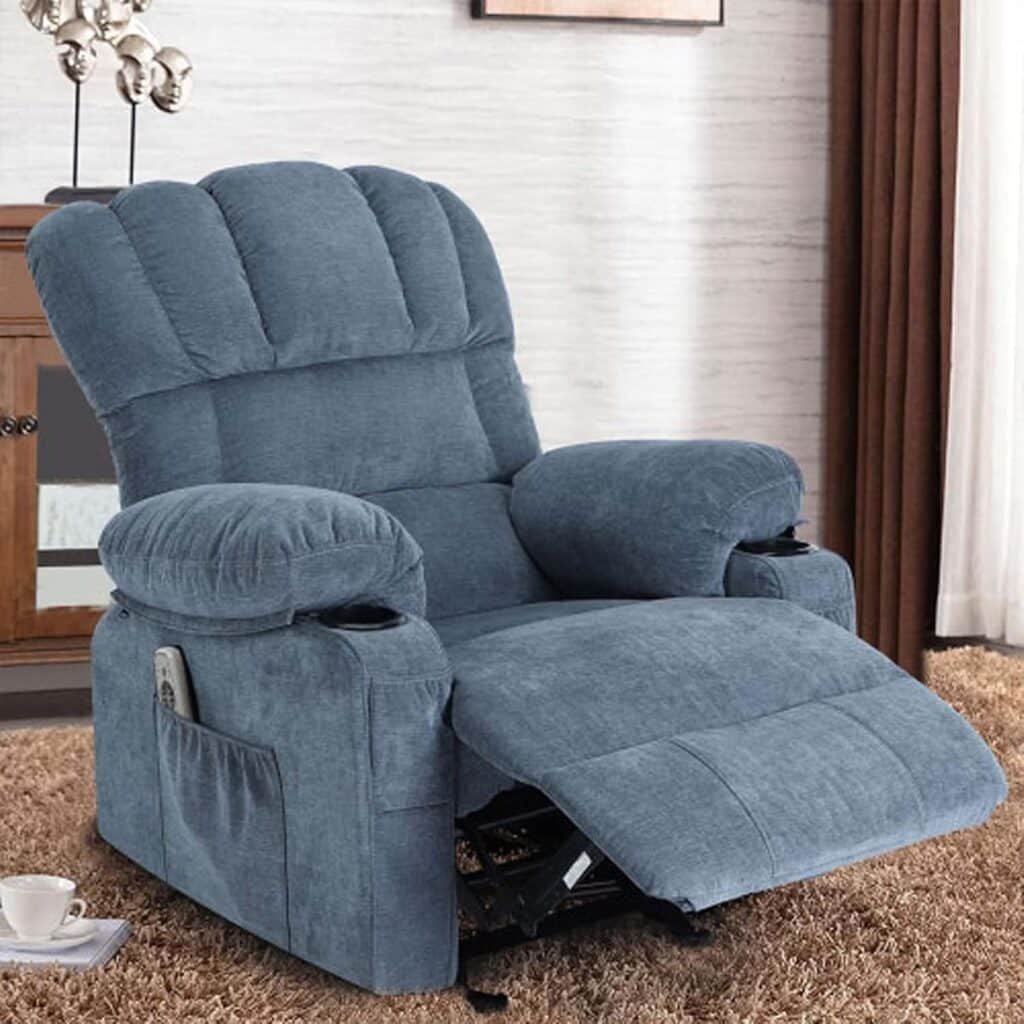 Massage Chair Recliner with HeatUSB,Comfotable Lazy Boy Recliner Chair with Cup Holder2 Side Pockets,Manual Recliner Chair for Adults,Bread-Shaped,Heavy Duty,Fabric (Blue)