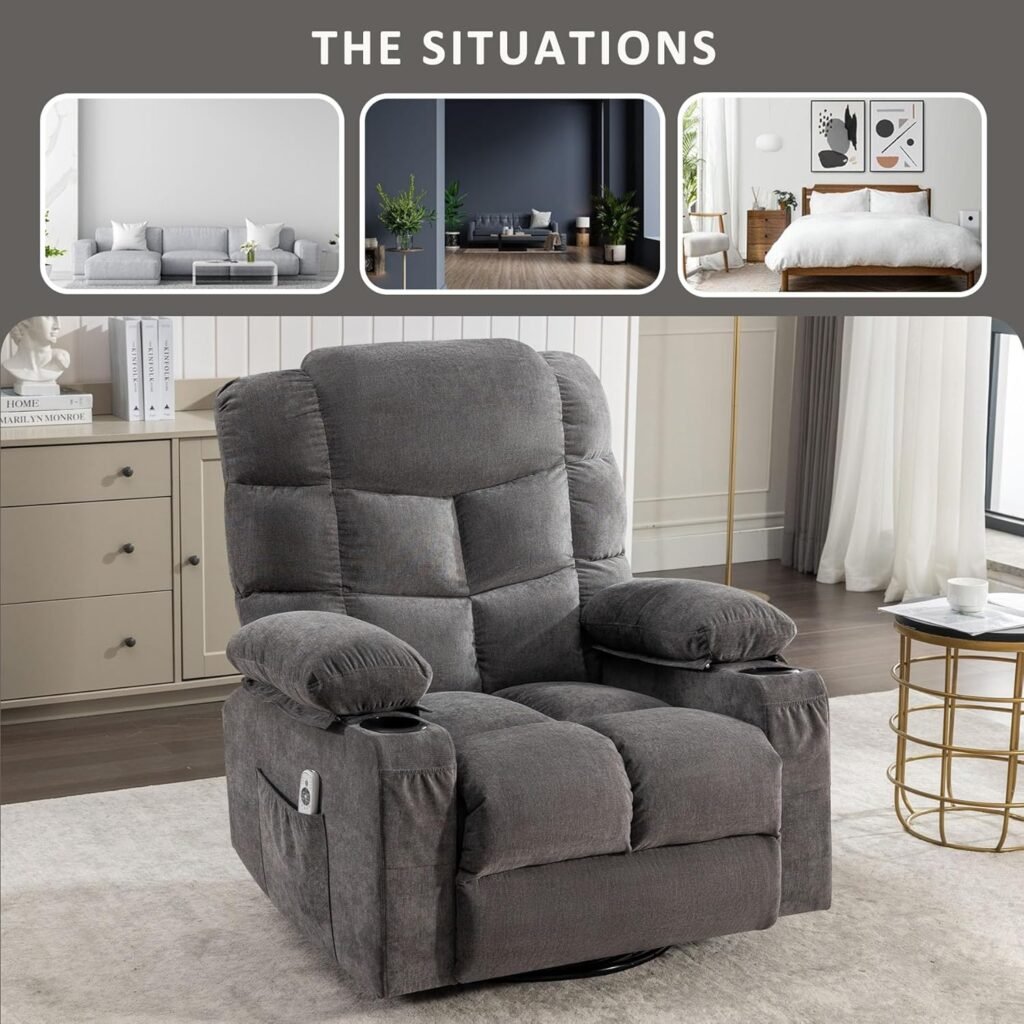 Massage Chair Recliner with HeatUSB,Comfotable Lazy Boy Recliner Chair with Cup Holder2 Side Pockets,Manual Recliner Chair for Adults,Bread-Shaped,Heavy Duty,Fabric (Blue)