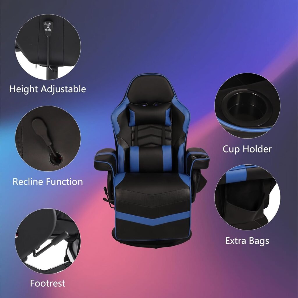 Massage Gaming Chair For Adults Heavy Duty Reclining Office Chair With Footrest Adjustable Backrest And Cup Holder Black 3 1024x1024