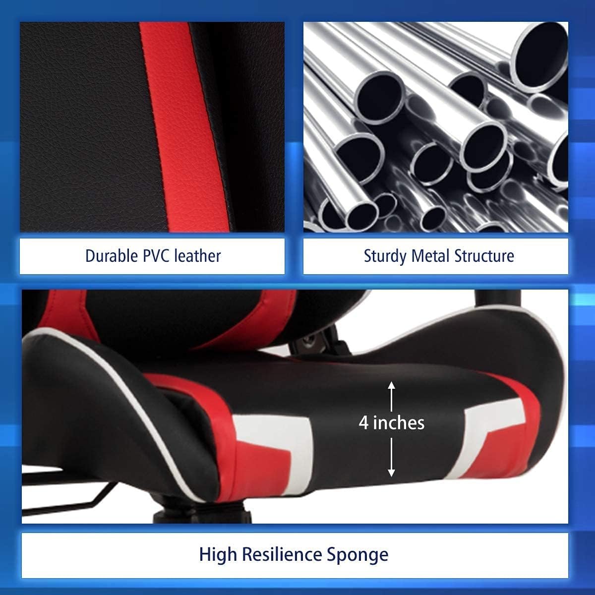 Massage Gaming Chair, High Back Office Computer Chair with Headrest and Lumbar Support, Racing Style Reclining Swiveling Game Chair for Home Office (Red) Massage Gaming Chair, High Back Office Computer Chair with Headrest and Lumbar Support, Racing Style Reclining Swiveling Game Chair for Home Office (Red)