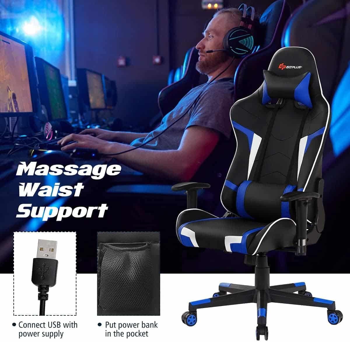 Massage Gaming Chair, High Back Office Computer Chair with Headrest and Lumbar Support, Racing Style Reclining Swiveling Game Chair for Home Office (Red) Massage Gaming Chair, High Back Office Computer Chair with Headrest and Lumbar Support, Racing Style Reclining Swiveling Game Chair for Home Office (Red)