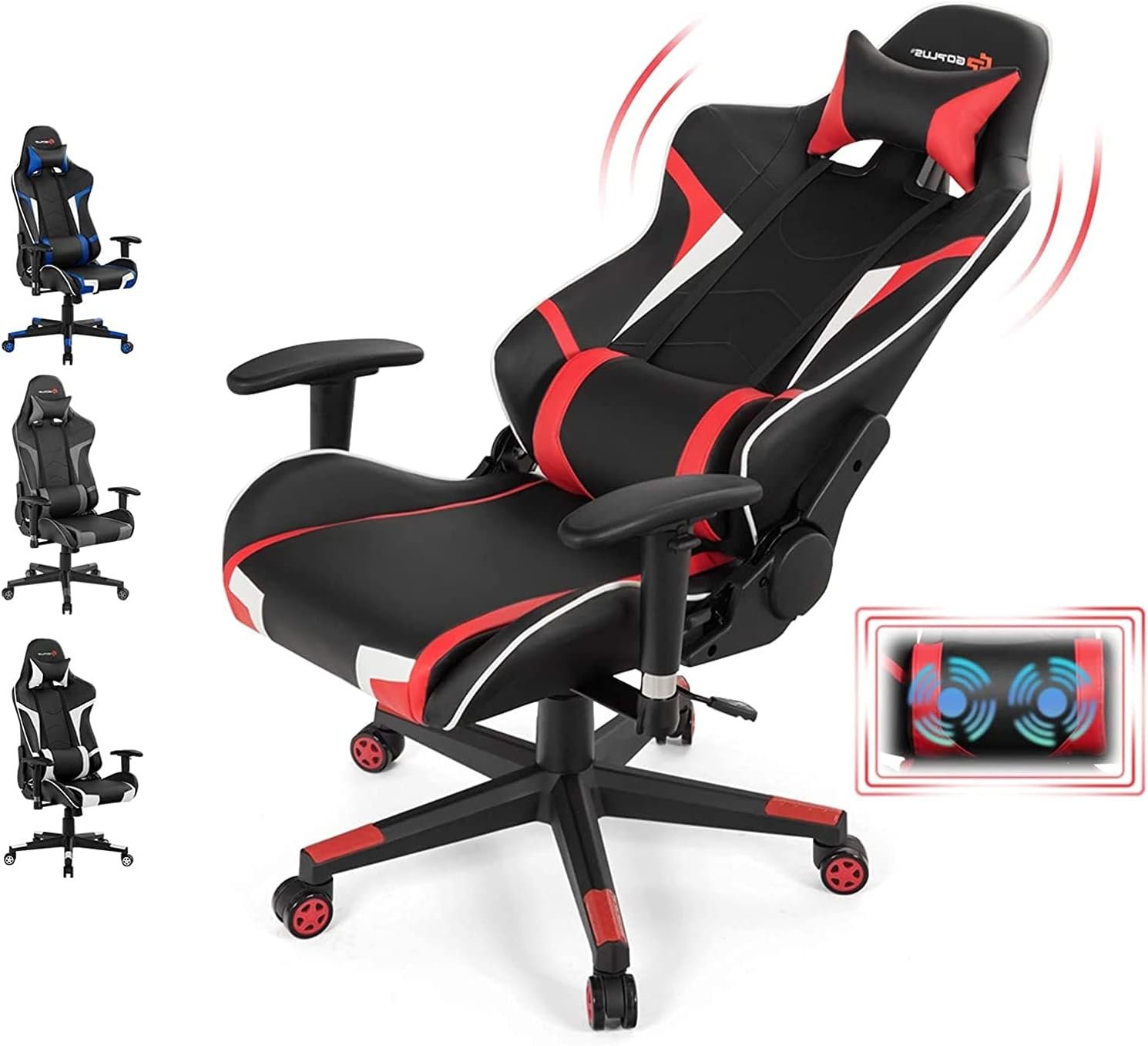 Massage Gaming Chair, High Back Office Computer Chair with Headrest and Lumbar Support, Racing Style Reclining Swiveling Game Chair for Home Office (Red) Massage Gaming Chair, High Back Office Computer Chair with Headrest and Lumbar Support, Racing Style Reclining Swiveling Game Chair for Home Office (Red)