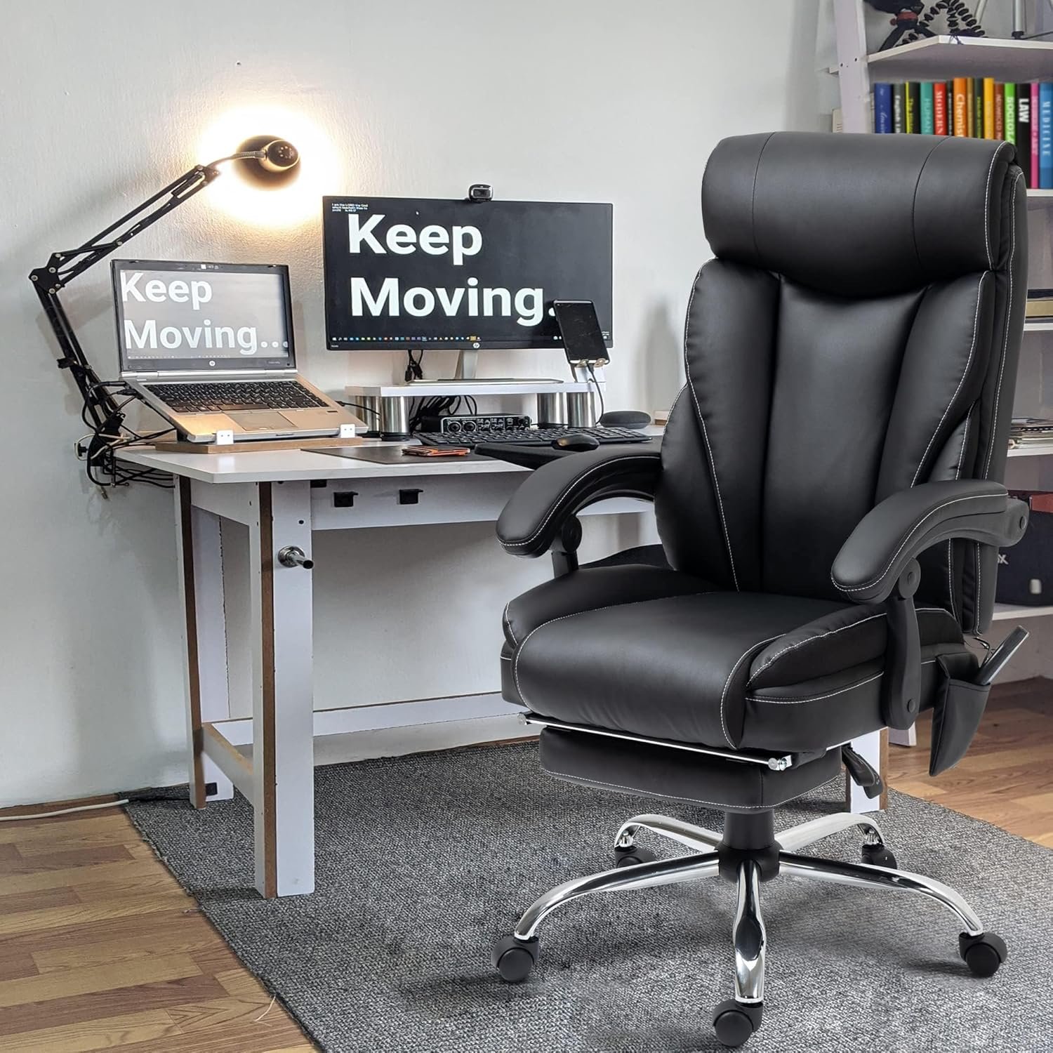 Massage Office Chair with 8 Points Vibration, Reclining Office Chair with Footrest, Home Office Desk Chairs with Wheels, Ergonomic Executive Desk Chair, 350lb