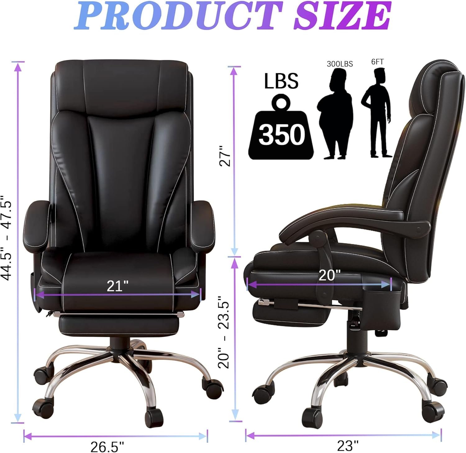 Massage Office Chair with 8 Points Vibration, Reclining Office Chair with Footrest, Home Office Desk Chairs with Wheels, Ergonomic Executive Desk Chair, 350lb