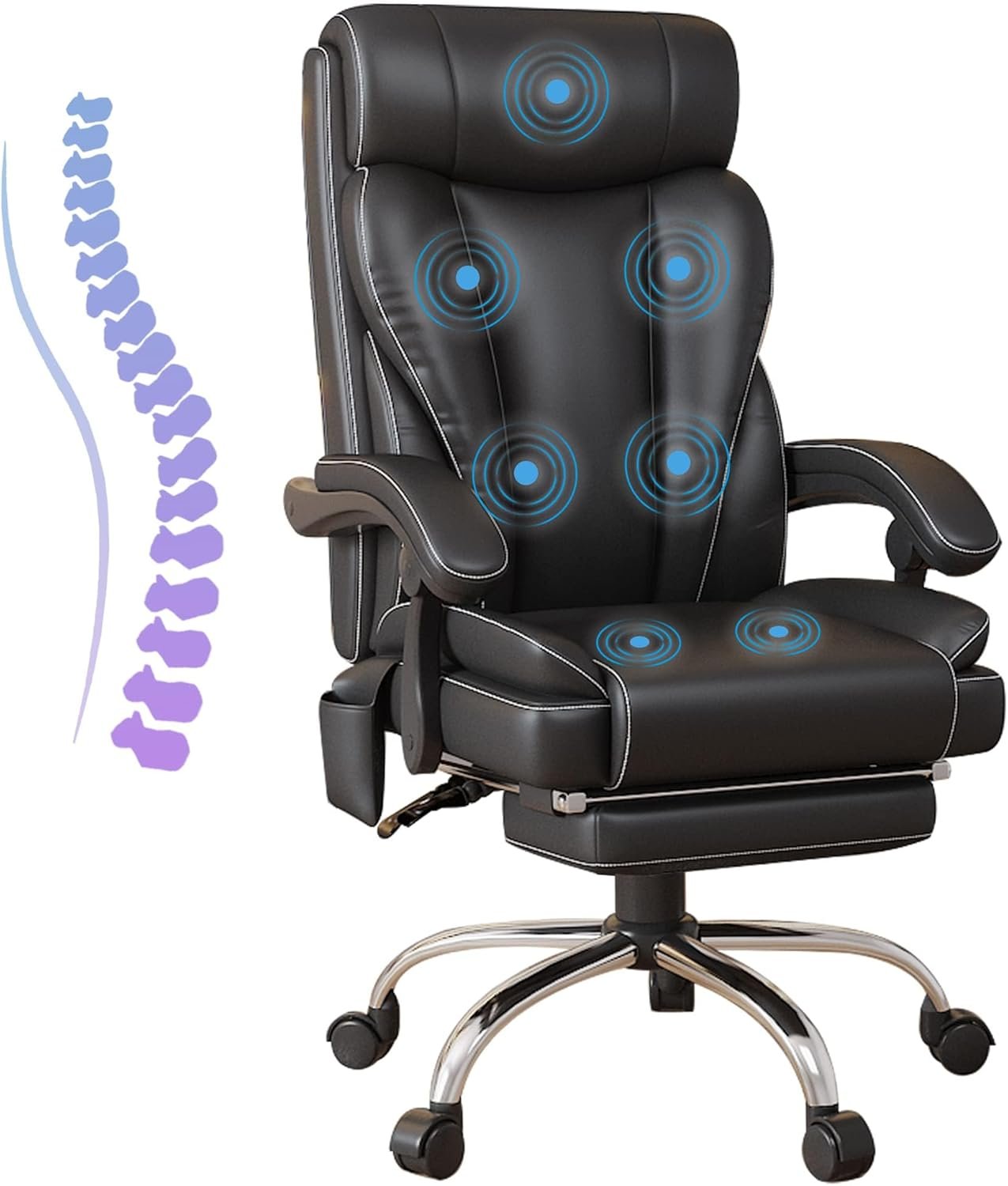 Massage Office Chair with 8 Points Vibration, Reclining Office Chair with Footrest, Home Office Desk Chairs with Wheels, Ergonomic Executive Desk Chair, 350lb
