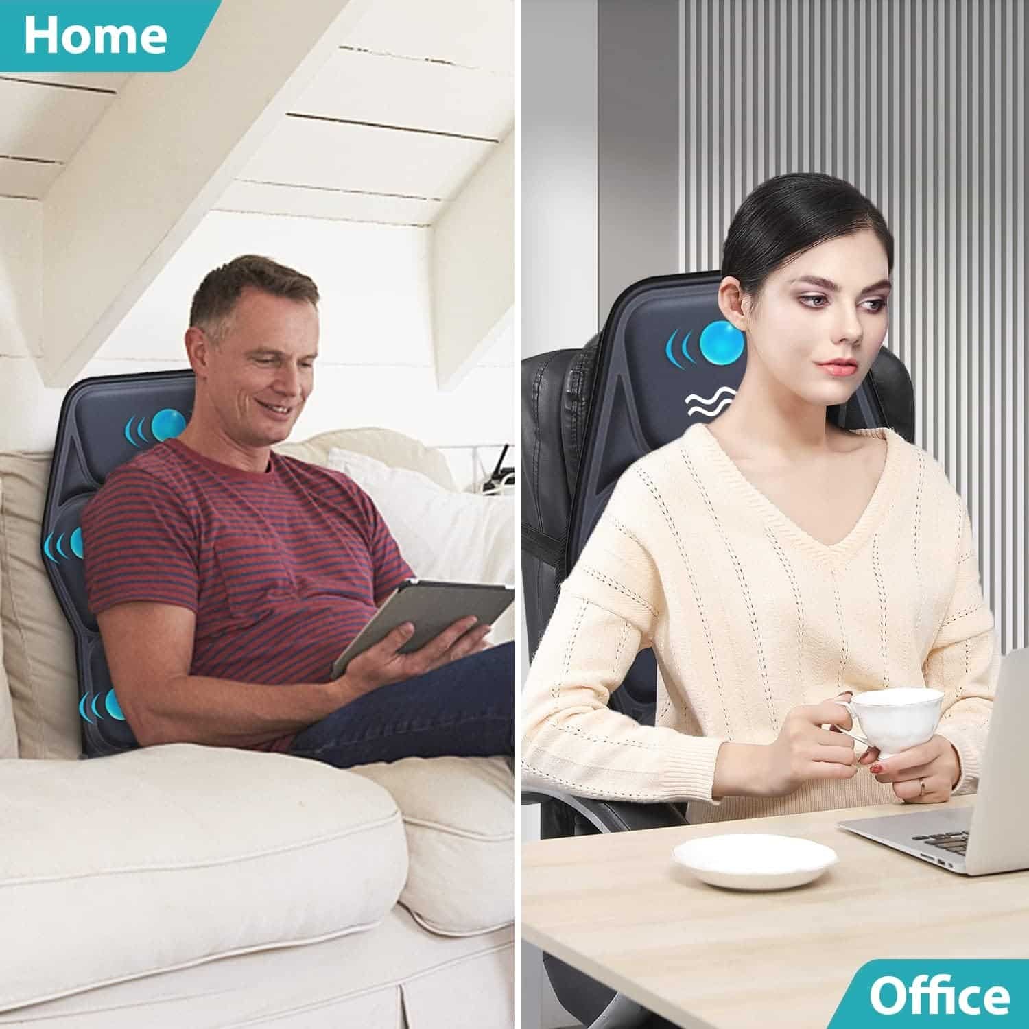 Massage Seat Cushion Pad with Heat 9 Massage Style Lumbar Support Function, Fatigue Stress Relief Back Massager Chair Pad for Men Women Home Office Use