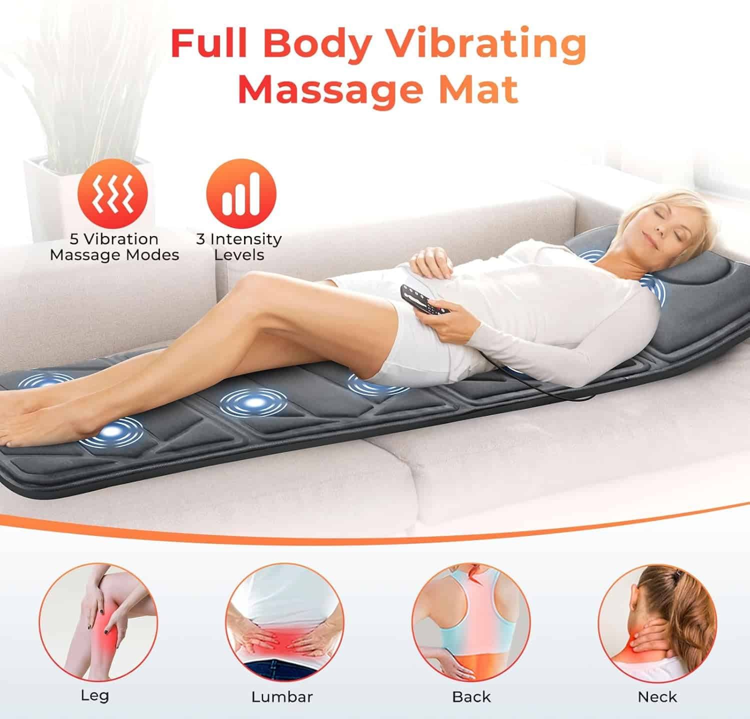 Massager Pad, Massage Mat with 10 Vibrating Motors 5 Modes, Back Massager with Heat, Body Massager for Back, Lumbar,Leg, Gifts for Women Men, Long 53