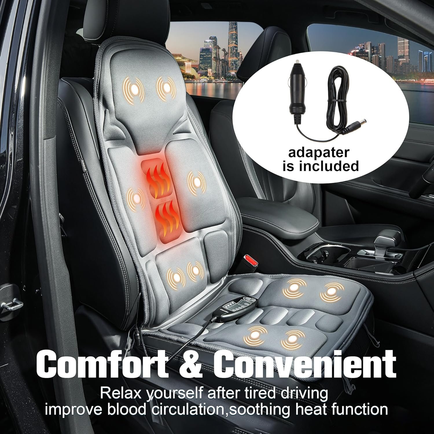 Massager Seat Cushion, Heating Back Massage Chair Pad 10 Vibrating Massage Nodes for Pain Relief Deep Tissue Portable for Home Office Chair(Grey)