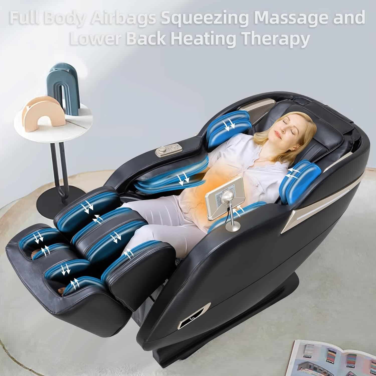 MassaMAX Full Body Massage Chair, Zero Gravity Recliner with Yoga Stretch, SL Track, Airbags, Heating, Touch Screen, and Foot Massage (MD906-Beige)