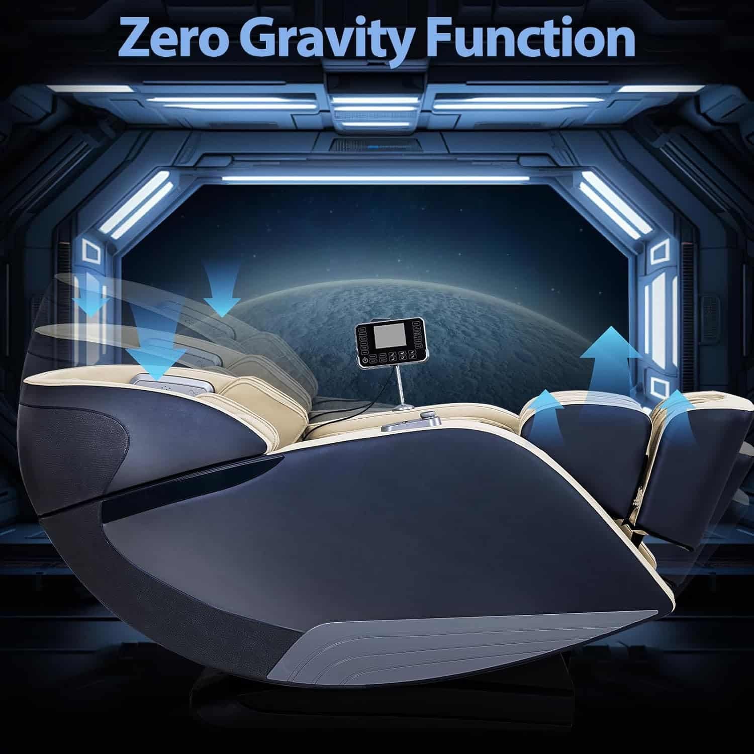 MassaMAX Full Body Massage Chair, Zero Gravity Recliner with Yoga Stretch, SL Track, Airbags, Heating, Touch Screen, and Foot Massage (MD906-Beige)