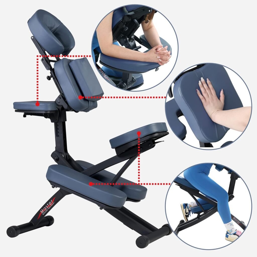 Master Massage Rio Portable Massage Chair - Royal Blue, Lightweight 24 lbs, Aluminum Foldable Frame, Fully Adjustable