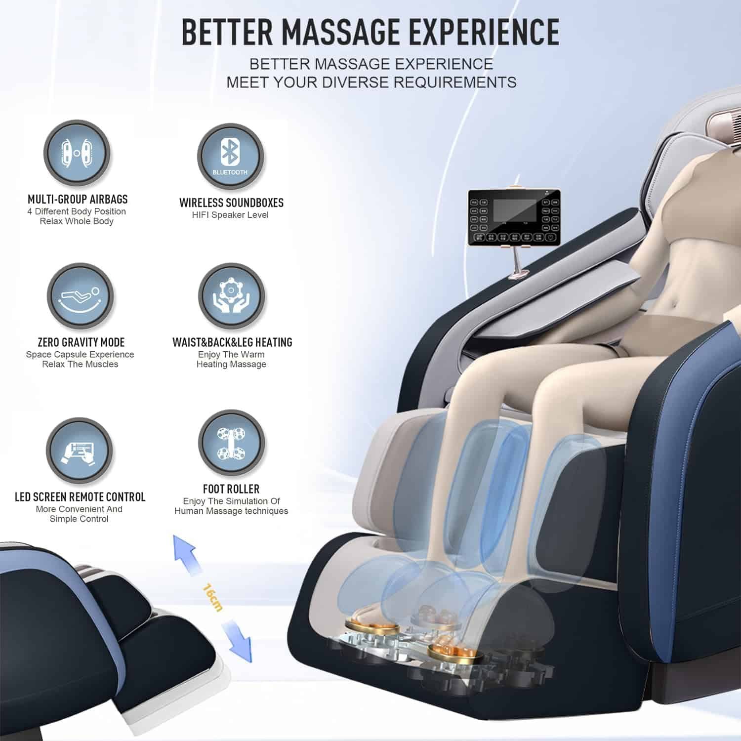 MMQ Massage Chair Zero Gravity Full Body-Electric Shiatsu Recliner with Back Heating and Foot Roller，Built-in Bluetooth Speakers for Home and Office，Plug and Play (Brownish Black)