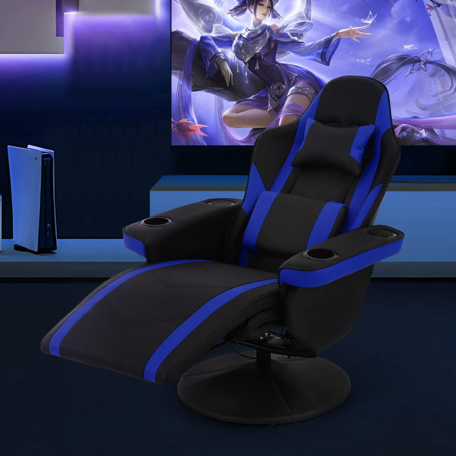 MoNiBloom Massage Gaming Recliner Chair with Speakers, Ergonomic Lumbar Neck Support and Armrests with Cup Holders, Swivel Gaming Chair for Adult Teen, Green MoNiBloom Massage Gaming Recliner Chair with Speakers, Ergonomic Lumbar Neck Support and Armrests with Cup Holders, Swivel Gaming Chair for Adult Teen, Green