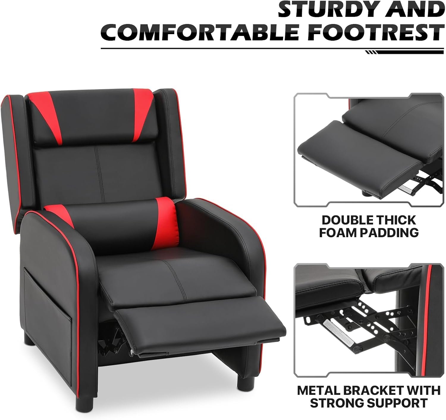 MoNiBloom Recliner Chair for Living Room Massage PU Leather Recliner Sofa, Adjustable Gaming Recliner Reading Chair Home Theater Seating with Foot Rest, Padded Backrest and Thick Seat Cushion, Red