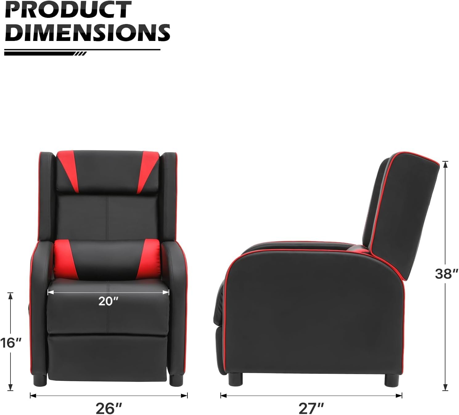 MoNiBloom Recliner Chair for Living Room Massage PU Leather Recliner Sofa, Adjustable Gaming Recliner Reading Chair Home Theater Seating with Foot Rest, Padded Backrest and Thick Seat Cushion, Red