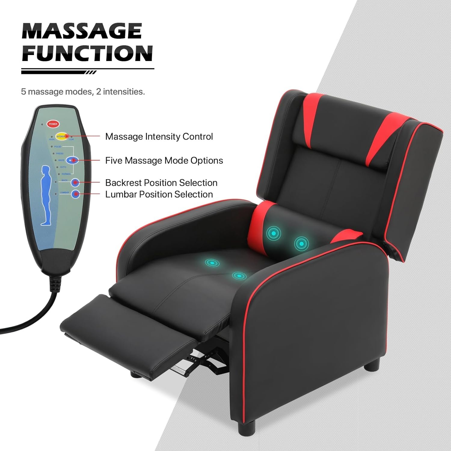 MoNiBloom Recliner Chair for Living Room Massage PU Leather Recliner Sofa, Adjustable Gaming Recliner Reading Chair Home Theater Seating with Foot Rest, Padded Backrest and Thick Seat Cushion, Red