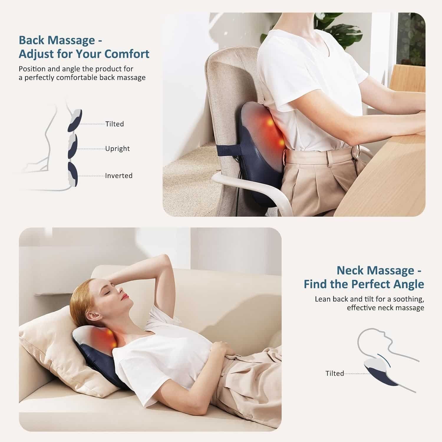 MOUNTRAX Back Massager with Heat, Shiatsu Neck and Back Massager for Pain Relief Deep Tissue, 3D Kneading Portable Massage Pillow for Back, Neck, Shoulders and Full Body, Gifts for Men Women MOUNTRAX Back Massager with Heat, Shiatsu Neck and Back Massager for Pain Relief Deep Tissue, 3D Kneading Portable Massage Pillow for Back, Neck, Shoulders and Full Body, Gifts for Men Women