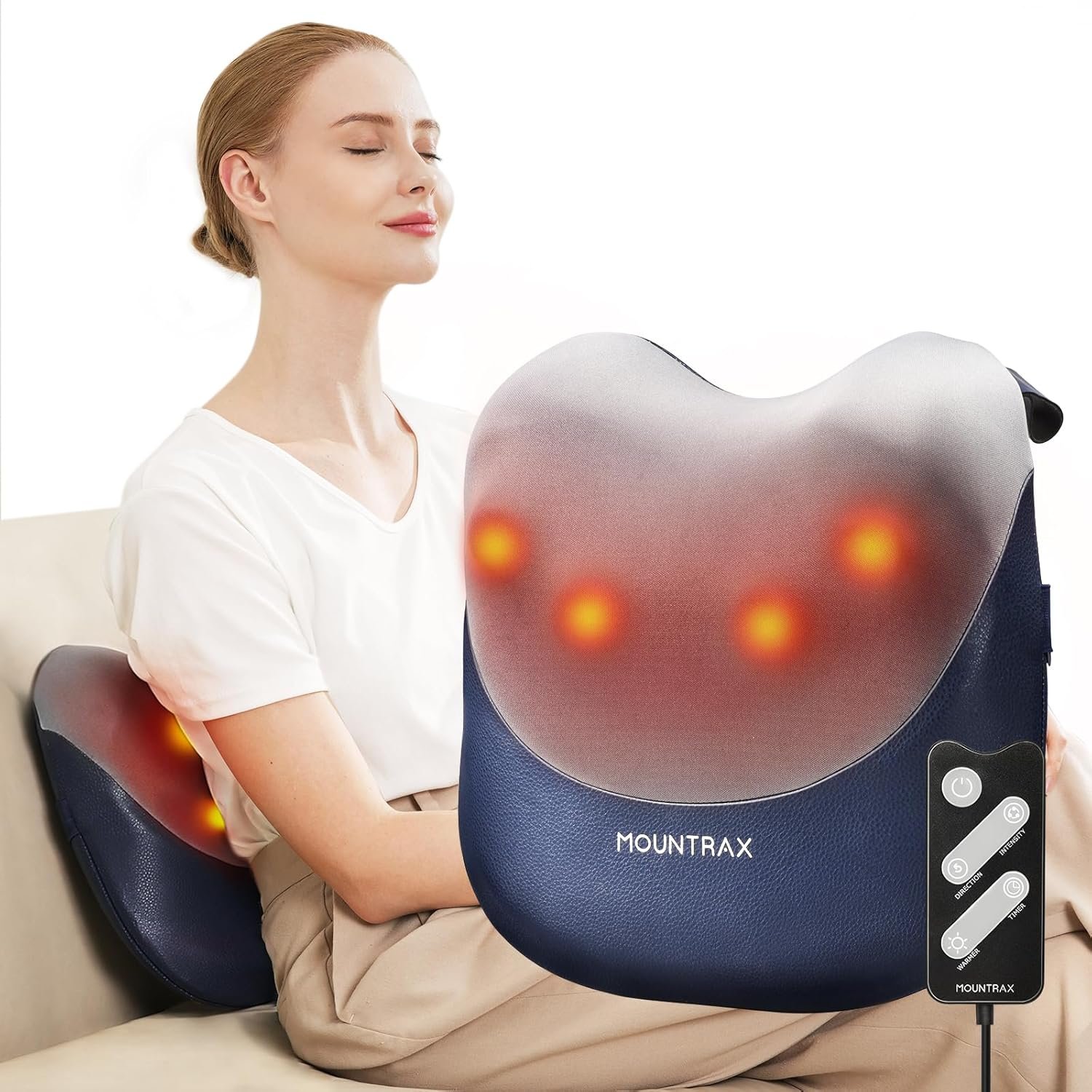 MOUNTRAX Back Massager with Heat, Shiatsu Neck and Back Massager for Pain Relief Deep Tissue, 3D Kneading Portable Massage Pillow for Back, Neck, Shoulders and Full Body, Gifts for Men Women MOUNTRAX Back Massager with Heat, Shiatsu Neck and Back Massager for Pain Relief Deep Tissue, 3D Kneading Portable Massage Pillow for Back, Neck, Shoulders and Full Body, Gifts for Men Women