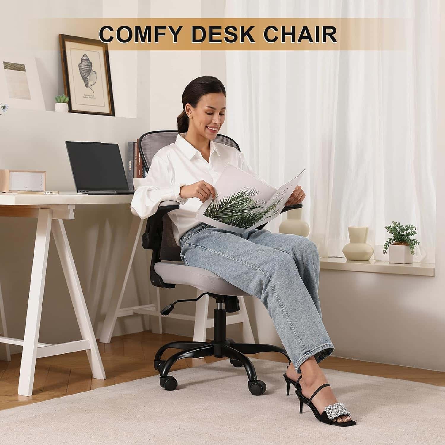 Office Chair, Ergonomic Desk Chairs 330LBS Capacity High Back Mesh Computer Chair with Flip-up Armrests, Comfy Work Chair with Adjustable Lumbar Support, Rolling Swivel Executive Task Chair Black Office Chair, Ergonomic Desk Chairs 330LBS Capacity High Back Mesh Computer Chair with Flip-up Armrests, Comfy Work Chair with Adjustable Lumbar Support, Rolling Swivel Executive Task Chair Black