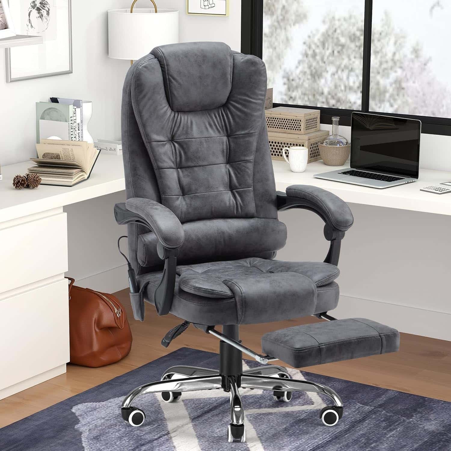 Office Chair with 7 Point Vibrating MassageHeat Functions, Ergonomic Recliner Chair w/Footrest PU Leather Wide Computer Desk Chair Executive Chair with High Back Lumbar Support, Brown