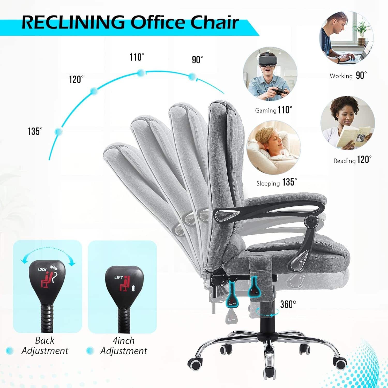Office Chair with 7 Point Vibrating MassageHeat Functions, Ergonomic Recliner Chair w/Footrest PU Leather Wide Computer Desk Chair Executive Chair with High Back Lumbar Support, Brown
