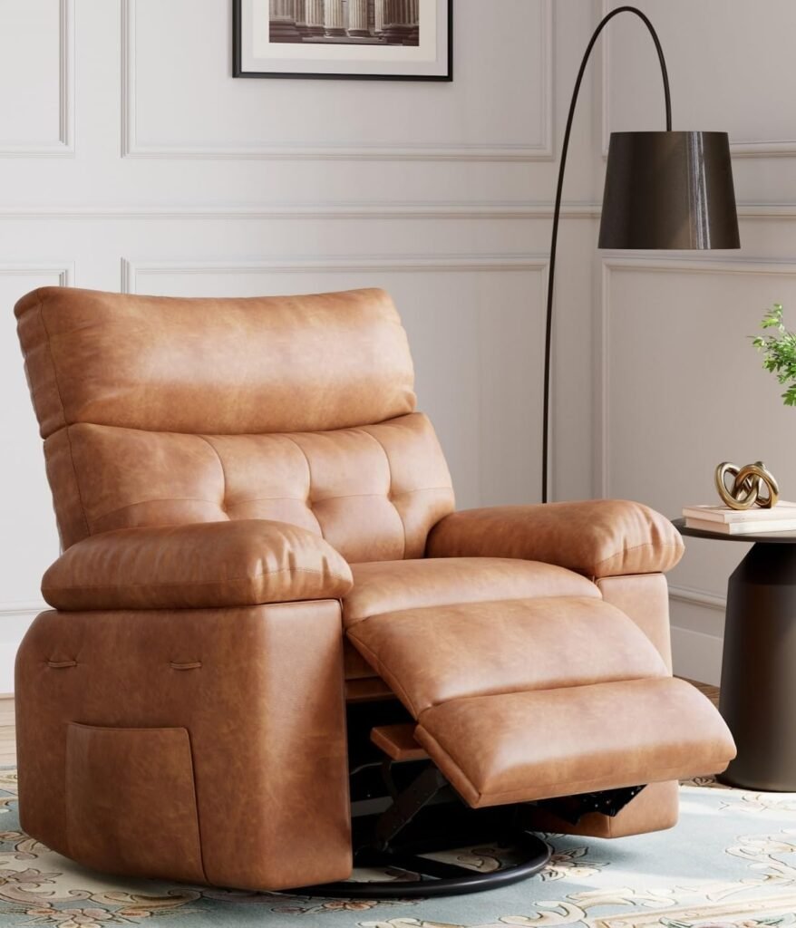 Oversized Recliner Chairs with Heat and Massage - 360° Swivel Lazy Boy Recliner Chair for Adults- Manual Rocking Chair with Remote Control for Living Rooms, Bedrooms and Nurseries - Coffee