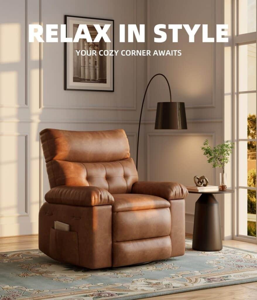 Oversized Recliner Chairs with Heat and Massage - 360° Swivel Lazy Boy Recliner Chair for Adults- Manual Rocking Chair with Remote Control for Living Rooms, Bedrooms and Nurseries - Coffee