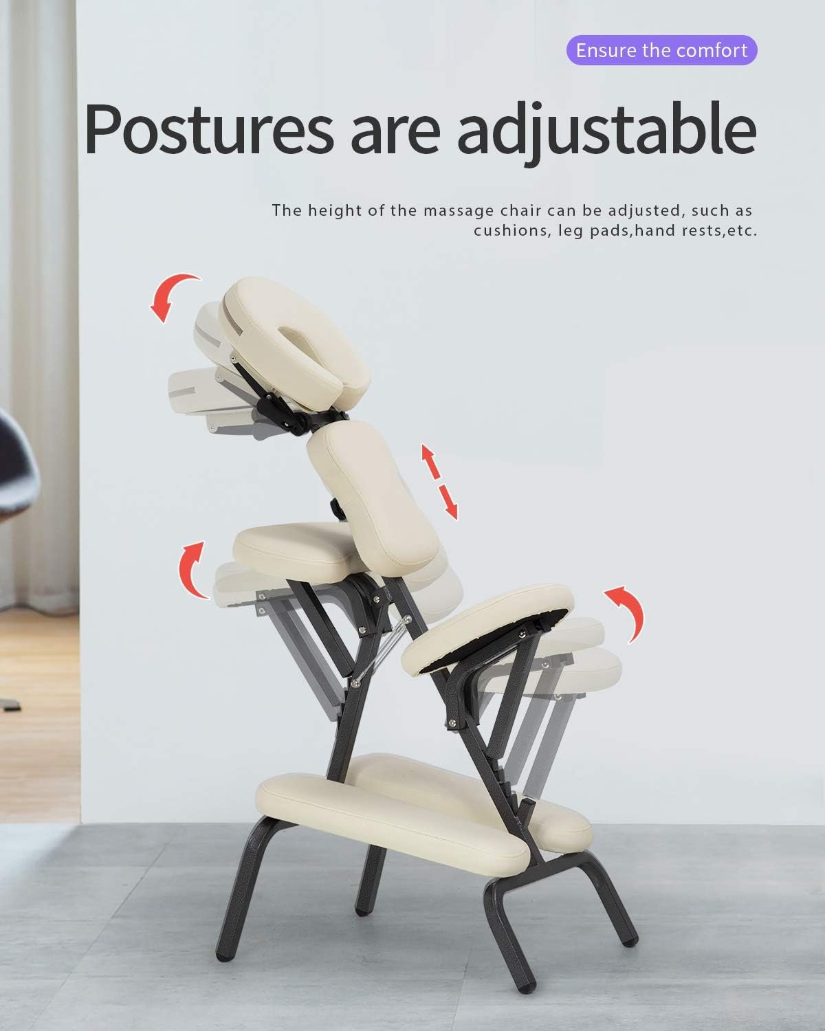 PayLessHere Massage Chair Portable Tattoo Chair Folding Height Adjustable 2 Inch Thick Sponge Light Weight Therapy Chairs Carring Bag Face Cradle Travel Spa Chairs (Black)