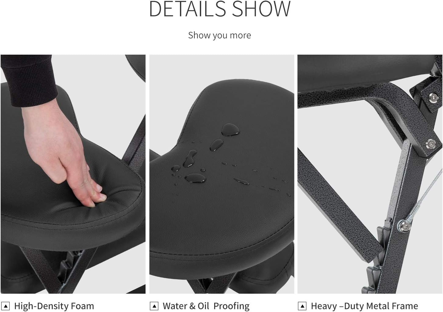 PayLessHere Massage Chair Portable Tattoo Chair Folding Height Adjustable 2 Inch Thick Sponge Light Weight Therapy Chairs Carring Bag Face Cradle Travel Spa Chairs (Black)