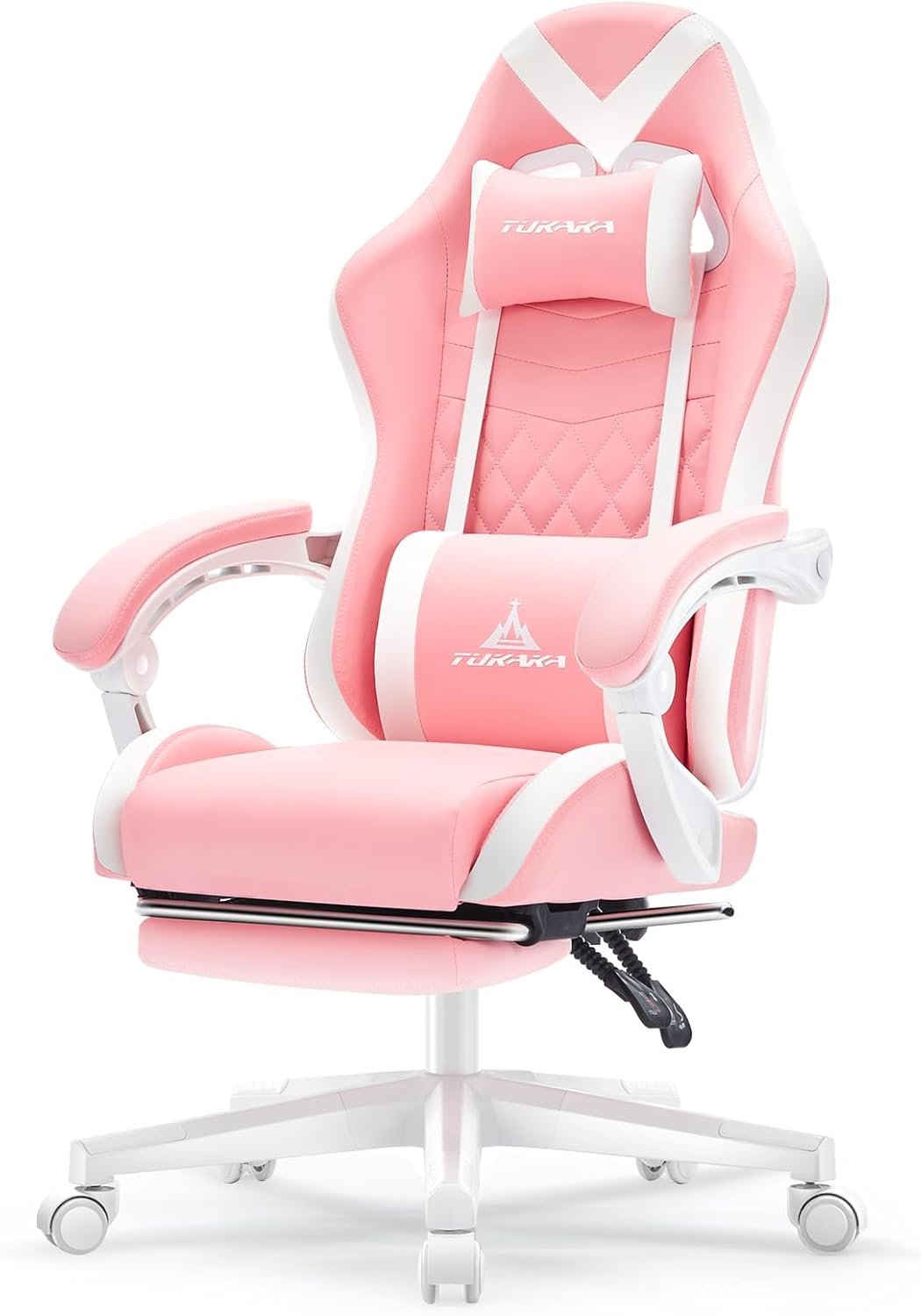 Pink Gaming Chair,Ergonomic Massage Computer Office Desk Chair with Footrest,Pocket Spring Cushion,Reclining Leather Adjustable Gamer Chair with Headrest and Lumbar Support,Pink