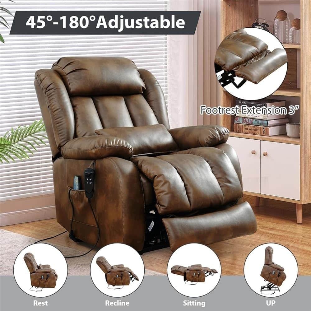 Power Lift Recliner Chair for Adults Elderly Lay Flat with Massage Heating, Extended Footrest, USB Ports, Cup Holder, Lumbar Pillow
